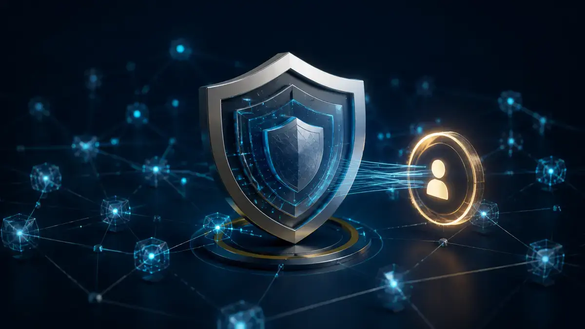 Layered Zero Trust shield connected to a human approval gate